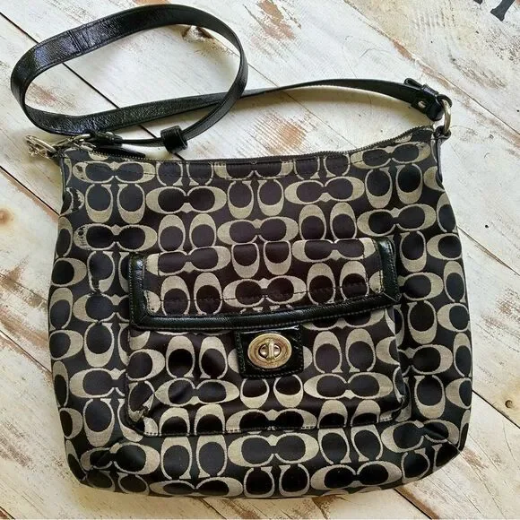 COACH black Penelope shoulder bag, Y2K canvas monogram logo purse F19232 casual - Picture 1 of 16